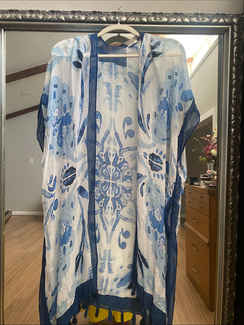Shiraleah Blue & White Floral Sheer Kimono Cover-Up